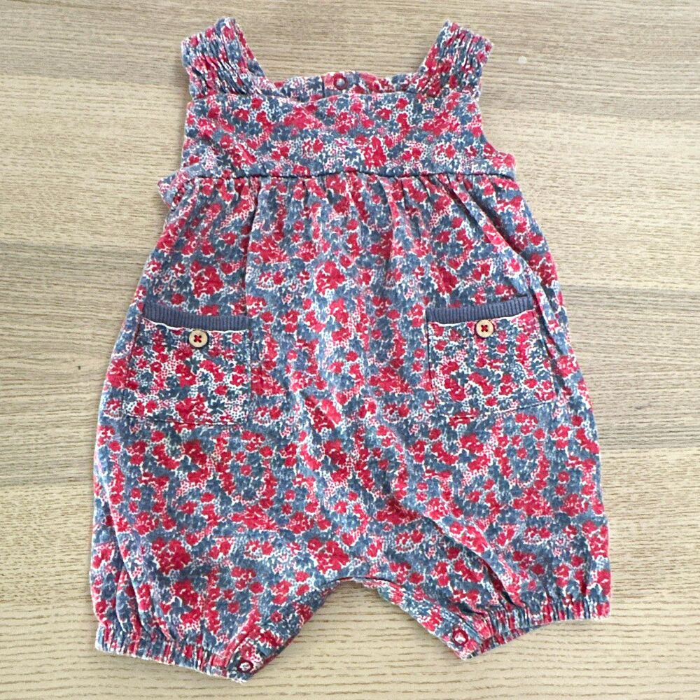 Burt's Bees Baby 0-3 Months One-Piece Romper Gray Red Organic Cotton Floral